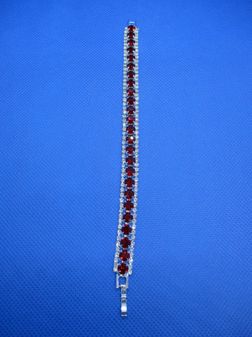 Silver, Red, Faux Diamonds Bracelet (B682)