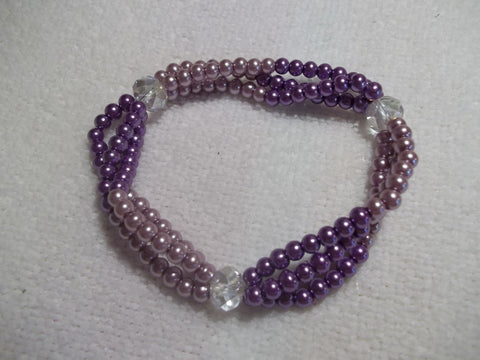 Stretchy Pink Purple Clear Glass Beads Bracelet (B443)