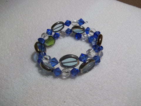 Memory Wire Oval Blue Glass Bead Bracelet (B486)