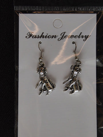 Silver Dalmatian Sitting Dog Earrings (E692)