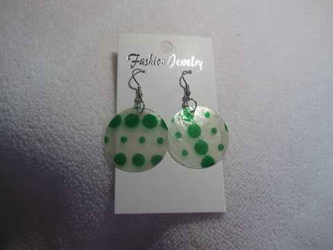Silver Green Dots Thin Shell Earrings (E845)