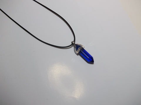Black Leather Blue Crystal Necklace (N1032)