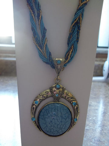 Sky Blue Braided Glass Circle Necklace (N427)