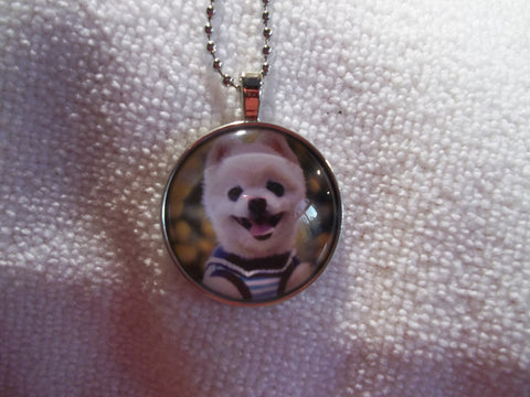 Silver Ball Chain Bubble Fluffy White Terrier Dog Necklace (N704)