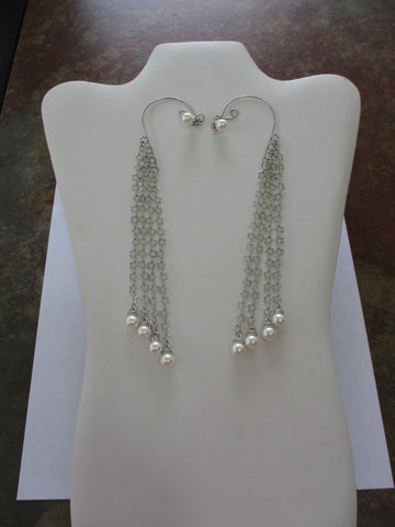 Silver Star Chain, Rondelle Top Pearl Beads, Ear Cuffs (EC137)