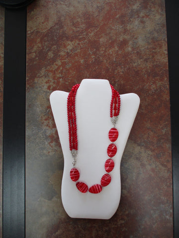 Red Acrylic Beads, Red Round and Cone Glass Beads Toggle Front Clasp Necklace (N1101)