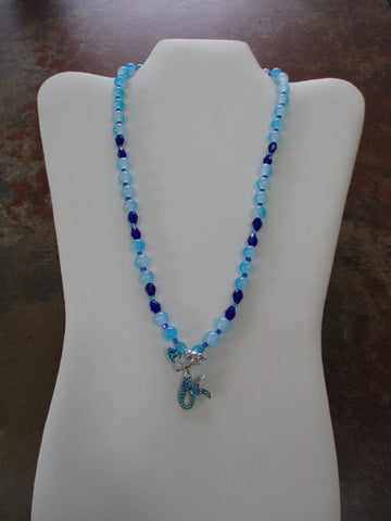 Blue Glass Beads Mermaid Pendant Necklace (N1494)