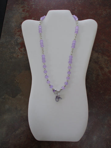 Purple Glass Beads Silver Spacer Beads Mermaid Pendant Necklace (N1498)