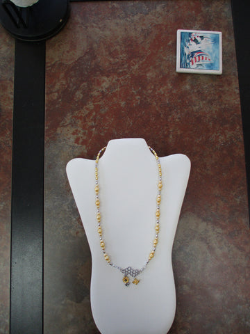 Yellow Pearls Silver Beads Front Opening Lobster Claw Honey Comb with Bee and Sunflower Pendants Necklace (N1506)