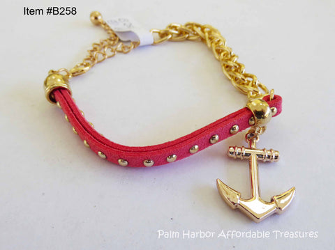 Leather Rope Chain Bracelet with Anchor With Studs
