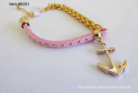 Leather Rope Chain Bracelet with Anchor With Studs