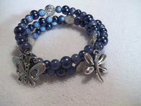 Blue Glass Bead Butterflies Bracelet (B315)