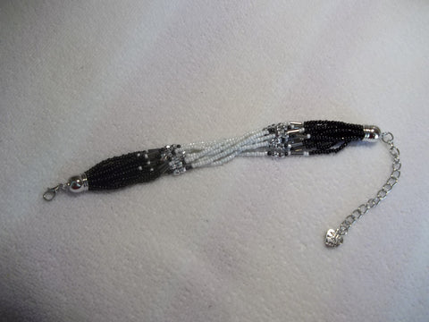 Black White Silver Seed Bead Bracelet (B340)