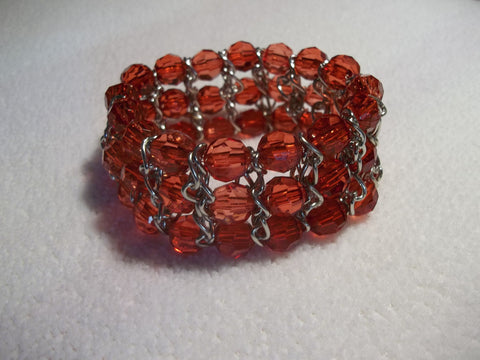 Red Acrylic Bead Silver Chain Stretchy Bracelet (B360)
