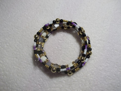 Memory Wire Purple White Black Multi Color Bead Bracelet (B405)