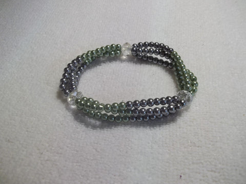 Stretchy Green Gray Clear Glass Beads Bracelet (B442)