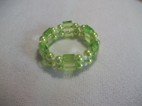 Double Stretchy Light Green White Beads Bracelet (B449)