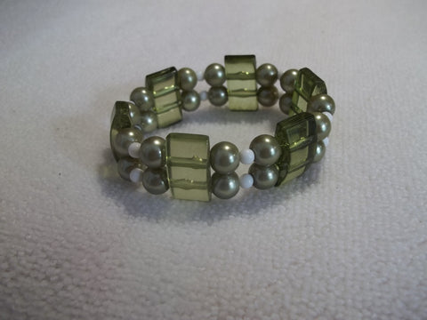Double Stretchy Sage Green White Beads Bracelet (B450)