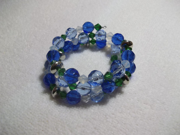 Memory Wire Blue Green Glass Bead Silver Bead Bracelet (B485) | Palm ...