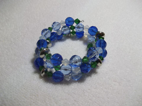 Memory Wire Blue Green Glass Bead Silver Bead Bracelet (B485)