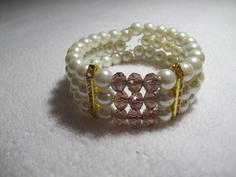 Memory Wire Purple Crystal Gold Bling Pearls Bracelet (B519)