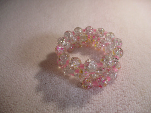 Memory Wire Crackle Pink glass Beads Bracelet (B547)