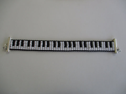 Black White Seed Beads Key Board Bracelet (B579)