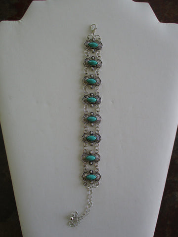 Green Silver Pendant Chain Bracelet (B588)