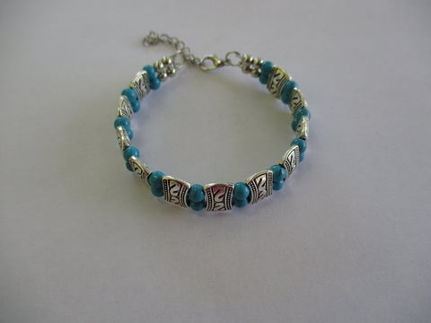 Silver Turquoise Memory Wire Bracelet (B596)