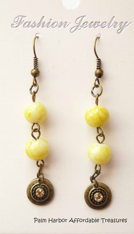 Yellow Glass Bead Bronze Earrings (E613)