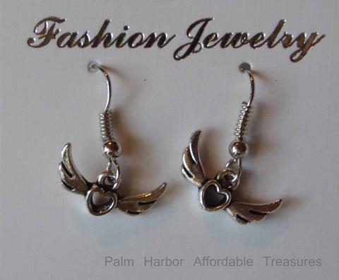Silver Heart Wings Earrings (E667)