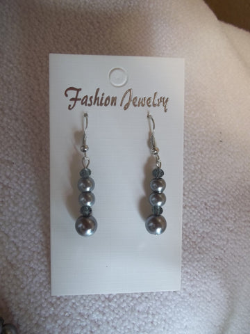 Gray Glass Beads Crystal Earrings (E683)