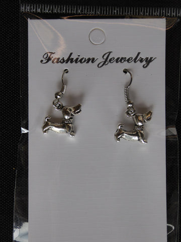 Silver Dachshund Dog Earrings (E695)
