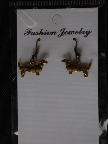 Bronze Dachshund Dog Earrings (E696)