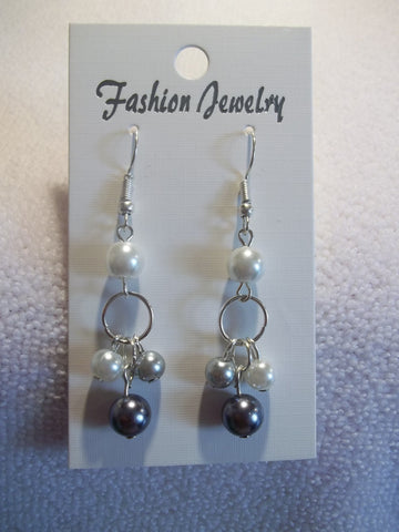 Silver Dangle Gray White Pearl Earrings (E739)