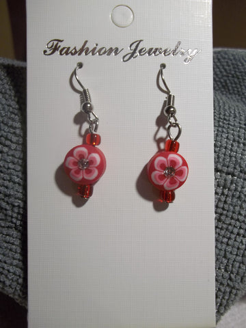 Red Flower Bling Earrings (E770)