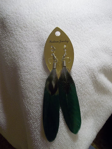Dark Green Feather Earrings (E783)