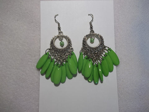 Silver Lime Green Dangle Earrings (E859)