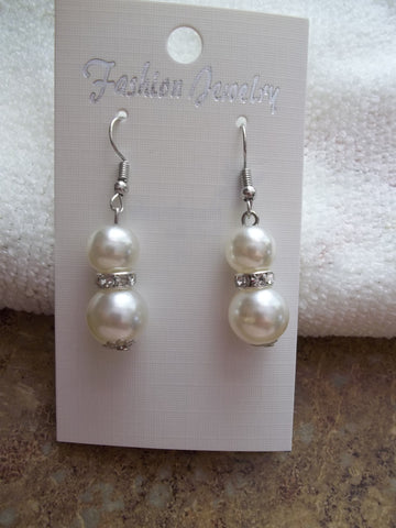 Silver White Pearls Bling Earrings (E869)