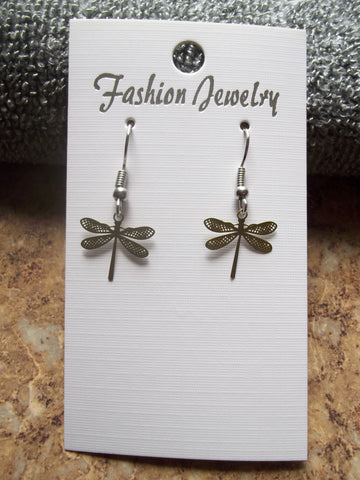 Tiny Sage Green Metal Dragonfly Earrings (E885)