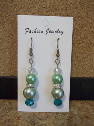 Bronze Green Pearl Bling Earrings (E922)