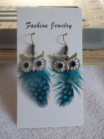 Bronze Turquoise Feather Owl Earrings (E925)