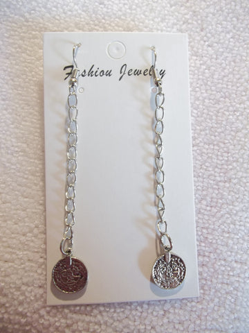 Silver Long Chain Coin Earrings (E928)