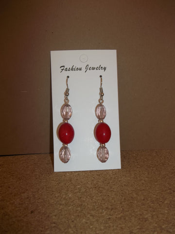 Silver Red Glass Beads Crystal Earrings (E960)
