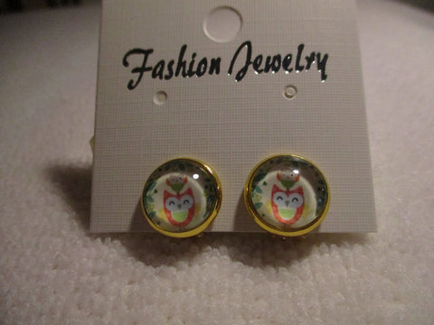 Gold Bubble Orange Owl Clip Earrings (E970)