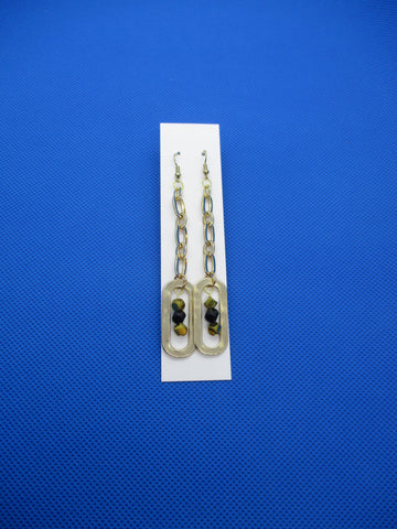 Gold Long Chain Beads Earrings (E975)
