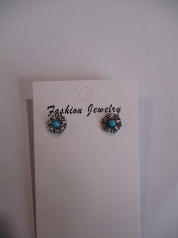 Silver Turquoise Snowflake Post Earrings (E987)