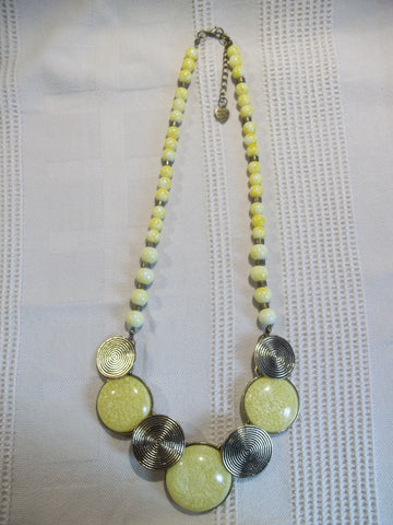 Bronze Yellow Circles Yellow Glass Beads Bronze Beads Necklace (N1014)