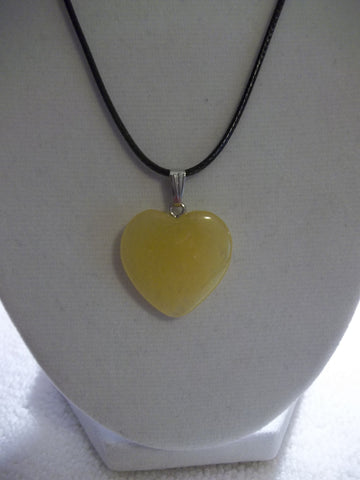 Black Leather Yellow Stone Heart Necklace (N1042)
