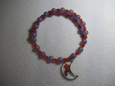 Memory Wire Purple Red Glass Beads Dried Flower Crescent Moon Pendant Choker Necklace (N1082)